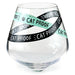 Clear glass with 'Cat Proof' tape wrapped around it on a white background
