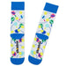 Colorful socks with a pattern and 'shoebox' branding on a white background