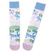 Pair of socks with colorful bow pattern on a white background
