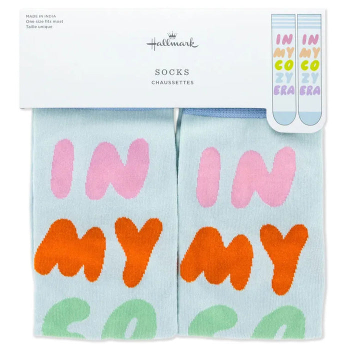 Packaged socks with colorful text and Hallmark branding