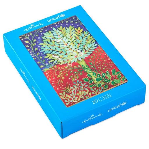 Set of Tree of life greeting cards  with box featuring Unicef branding.