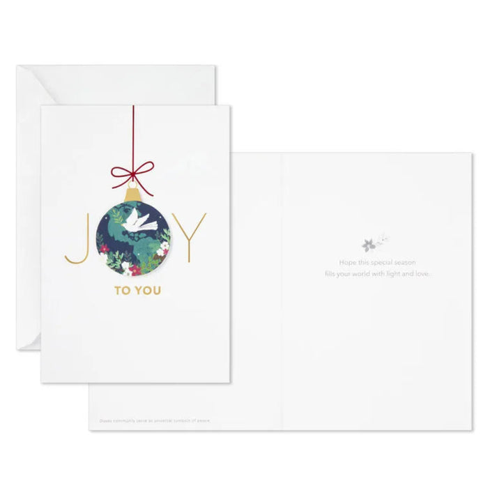 Christmas card with 'JOY TO YOU' text and decorative ornament on a white background