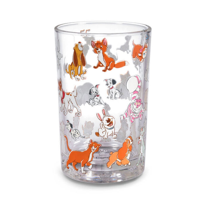 Clear glass with cartoon dog characters on a white background