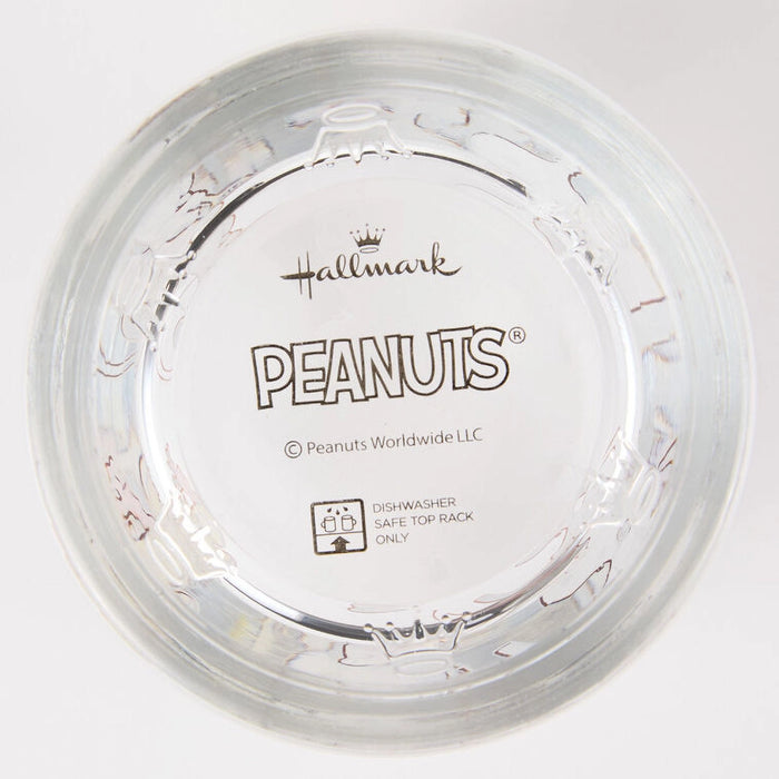 Clear glass plate with 'Hallmark Peanuts' branding on a white background