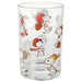 Clear glass with cartoon character illustrations on a white background