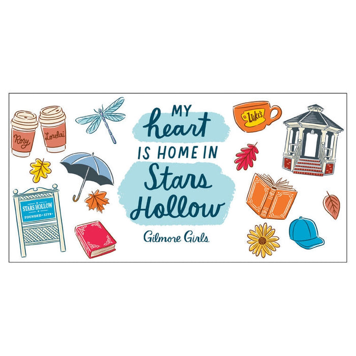 Sticker set with 'My heart is home in Stars Hollow' text and various illustrations on a white background.