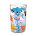 Clear glass with a superhero design featuring a cape and mask, on a white background.
