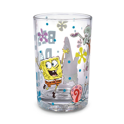 Clear glass with cartoon character design on a white background