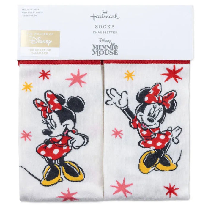 Minnie Mouse Crew socks with Hallmark branding on a white background 