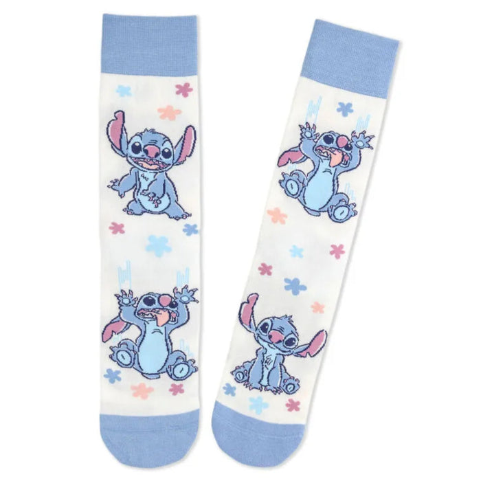 Pair of Stitch socks with cartoon character design on a white background