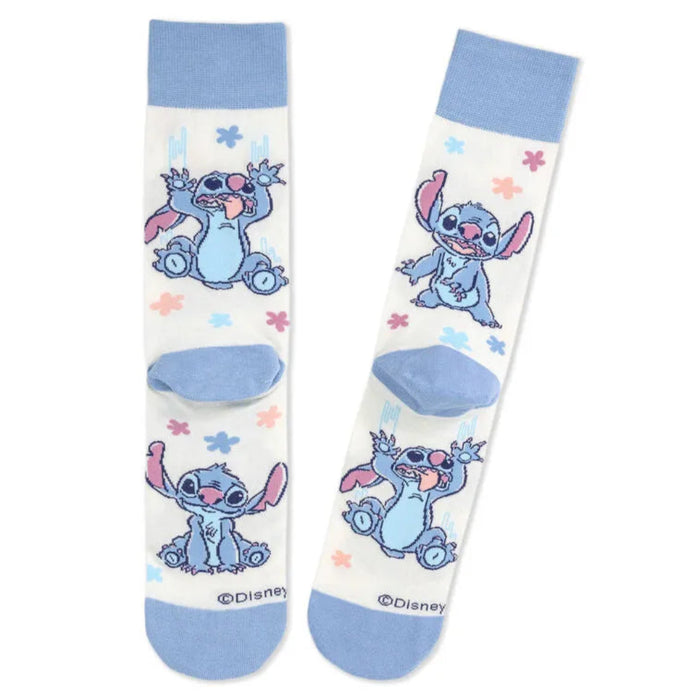 Pair of Stitch socks with cartoon character on a white background