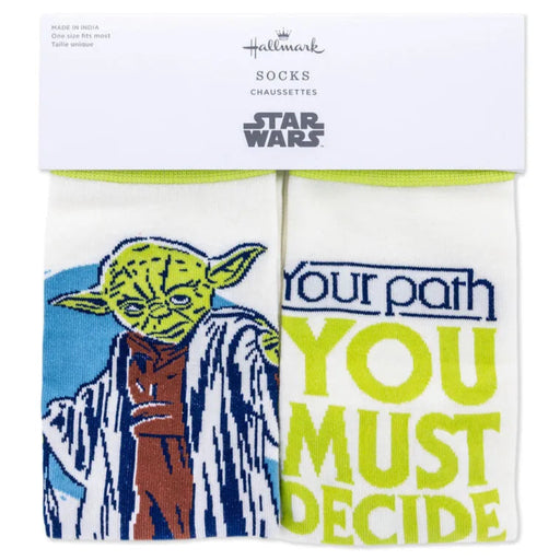 Pack of socks with Yoda design and 'Your path you must decide' text, branded as Hallmark Star Wars.