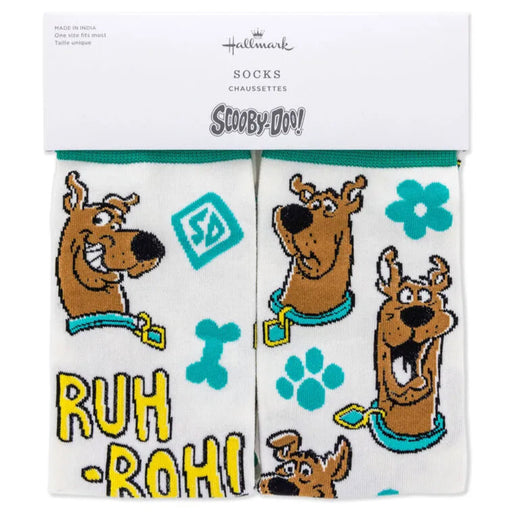 Socks with Scooby-Doo design and 'Ruh Roh!' text, branded as Hallmark.