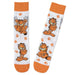 Pair of socks with Garfield the cat design on a white background
