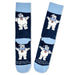 Pair of ghostbuster socks with cartoon character on a white background