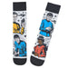 Two socks with Star Trek character illustrations on a white background