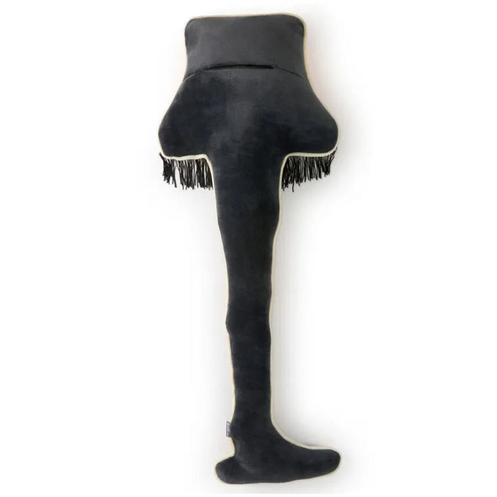 Back of Pillow Lamp Black thigh-high stocking with fringes on a white background