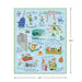 Illustrated map of a Christmas-themed adventure with characters and scenes, featuring dimensions on a white background.