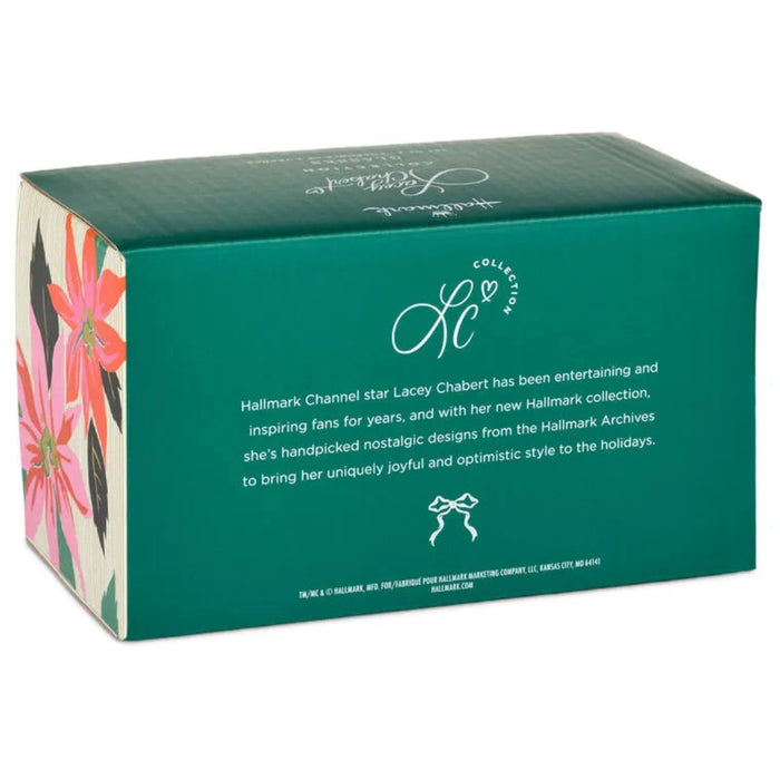 Green box with floral design and text about Lacey Chabert's Hallmark collection