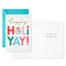 Greeting card with 'Happy Holly Yay!' text and a blue envelope on a white background