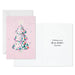 Christmas card with a colorful tree design on a pink background