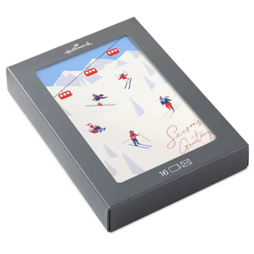 Hallmark greeting card packaging with skiing design on a white background