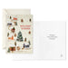 Christmas card with winter village scene and 'Holiday Wishes' text on a white background