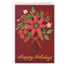 Greeting card with poinsettia design and 'Happy Holidays' text on a red background