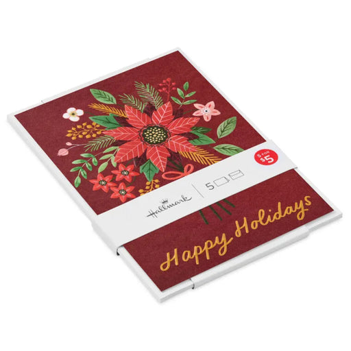 Hallmark gift card with floral design and 'Happy Holidays' text on a white background