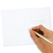 Hand holding a gold pen over a white sheet of paper with text on a white background