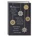 Christmas card with snowflake designs and text on a dark background