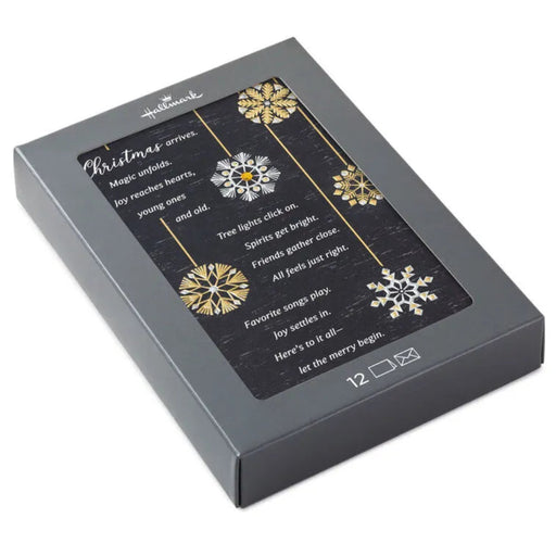 Gray jewelry box with Christmas-themed design and Hallmark branding