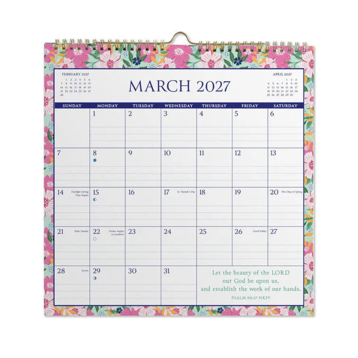 Hallmark Bright Floral 2027 Mini Wall Calendar 7x7 – interior month spread with floral artwork and inspirational quote