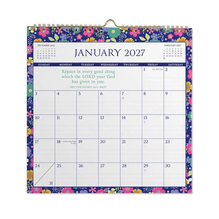 Hallmark Bright Floral 2027 Mini Wall Calendar 7x7 – interior month spread with floral artwork and inspirational quote.