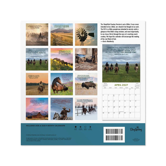 Hallmark Cowboy Bible Verses 2027 Inspirational 12-Month Wall Calendar, 12x12, featuring Western cowboy imagery and uplifting Bible verses.