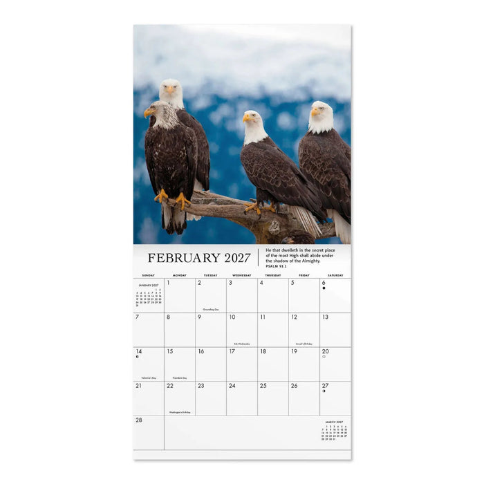 Hallmark On Eagles' Wings 2027 Inspirational 12-Month Wall Calendar with KJV Scripture, 12x12, featuring inspirational eagle imagery and Bible verses.
