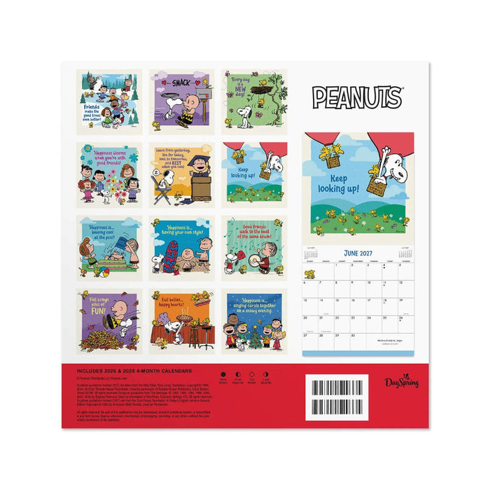 Hallmark Peanuts Happiness and Fun 2027 Inspirational 12-Month Wall Calendar featuring cheerful Peanuts artwork and a spacious monthly date grid.