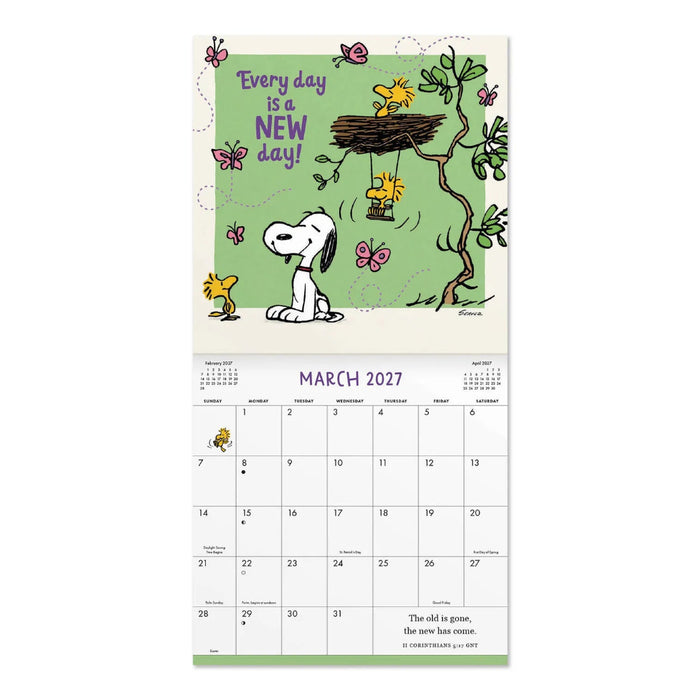 The Hallmark Peanuts® Happiness and Fun 2027 Mini Wall Calendar delivers twelve months of joy, laughter, and uplifting Peanuts® art in a compact 7x7 format.