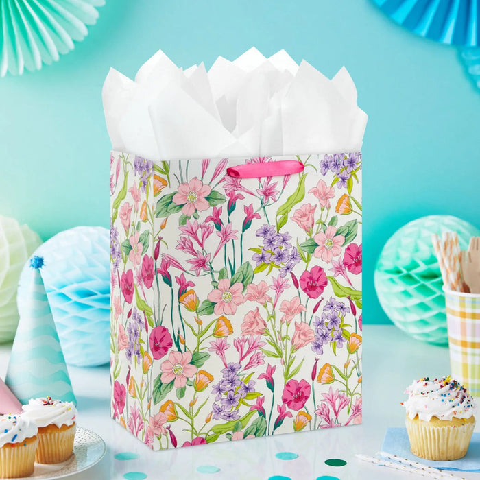 Hallmark 13-inch Sweet Florals Large Gift Bag featuring a colorful floral design and stylish gift packaging for special occasions.