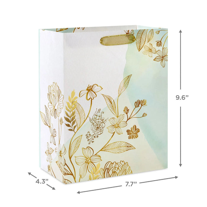 Hallmark 9.6-inch Gold Wildflowers Medium Gift Bag featuring an elegant gold wildflower design and stylish gift packaging for special occasions.