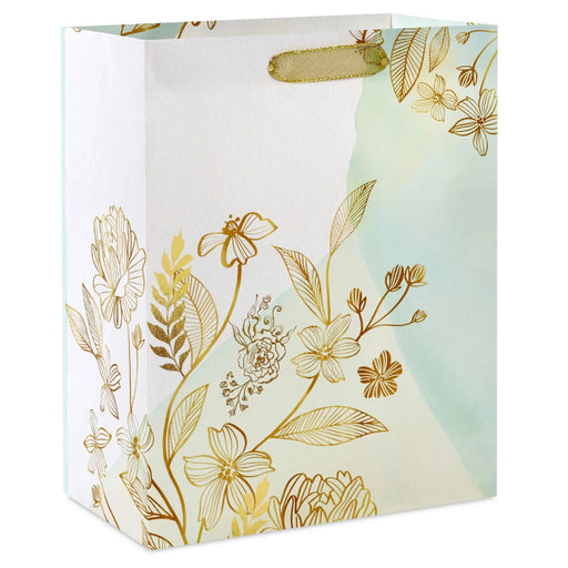 Hallmark 9.6-inch Gold Wildflowers Medium Gift Bag featuring an elegant gold wildflower design and stylish gift packaging for special occasions.