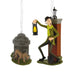 Disney Haunted Mansion Christmas ornaments set with caretaker and dog on white background.