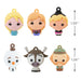 Set of 6 Frozen cartoon character ornaments  with measurements on a white background