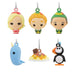 Set of 6 colorful  Elf character ornaments  on a white background