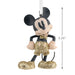 Mickey Mouse ornament with gold glittery pants with measurements  on a white background