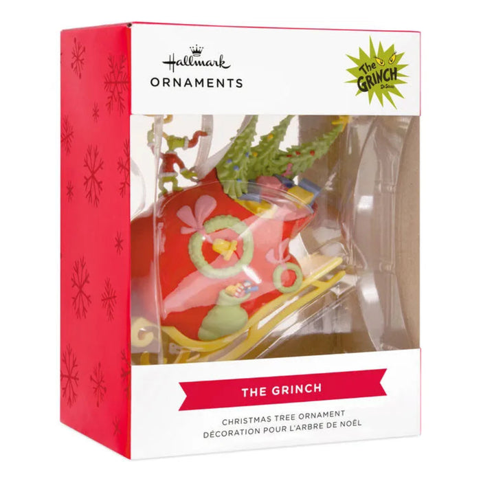 Hallmark The Grinch Christmas tree ornament packaging on a white background