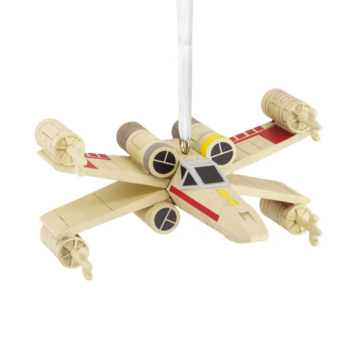 Detailed X-Wing Starfighter Christmas ornament from Star Wars on a white background 