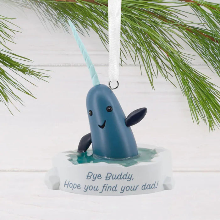 Narwhal from Elf movie ornament with a message on a Christmas tree Branch 