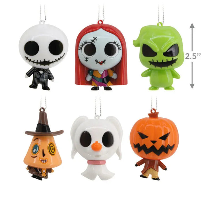 Disney Tim Burton's The Nightmare Before Christmas Series 3, Mystery Shatterproof Hallmark Ornament with product dimensions  on a white background. 
Assorted no choice 