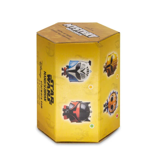 Yellow toy packaging with star wars branding on a white background